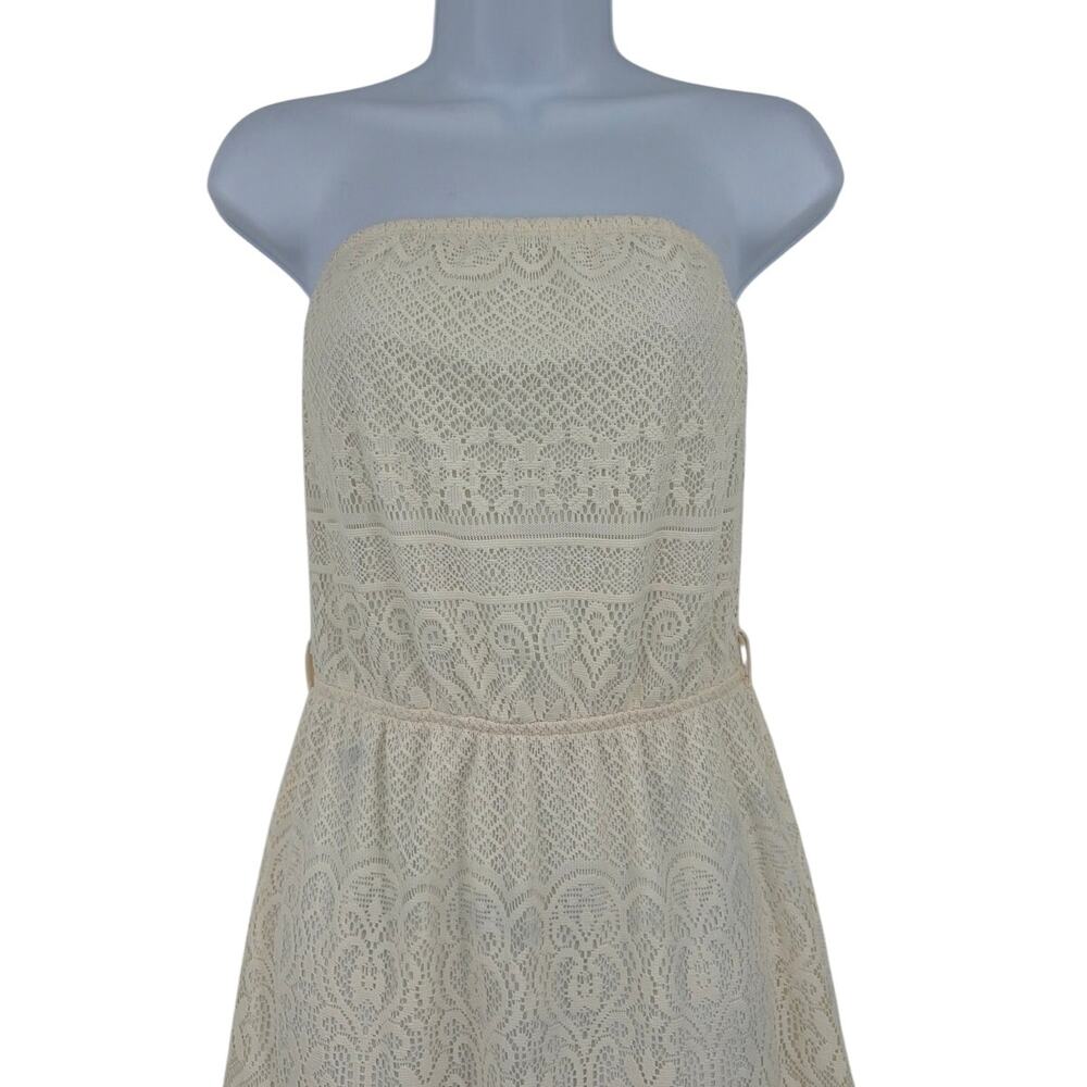 Cream Lace Strapless Maxi Dress Sz M Boho Bridal Coquette Cottage Ultra Flirt - Picture 3 of 10